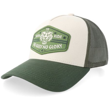 Born To Ride - Grå trucker Keps - No Guts No Glory Tiger Stone/Olive Dark Green A-frame Trucker @ Hatstore
