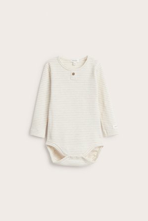 Newbie | Randig våfflad body | Melerad beige