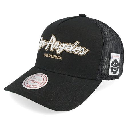 Mitchell & Ness - NBA - Black - adjustable - Cap - Hatstore Exclusive x Los Angeles Lakers Script & Patches Black A-Frame Trucker - Hatstore
