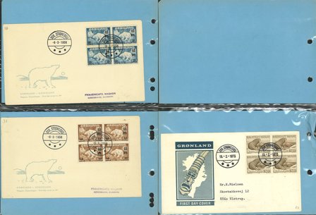 Grønland 1956-1986 - Samling af fdc med 4-blok i 1 ringbind