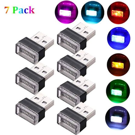 7 stk USB LED-lys for bilinteriør, 5V pluggbar belysning