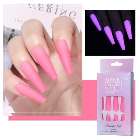 24 stk falske negler regnbue lysende neon fluorescens, rosa