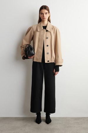 COS Women's Cropped Wide Leg Denim Trousers in Black