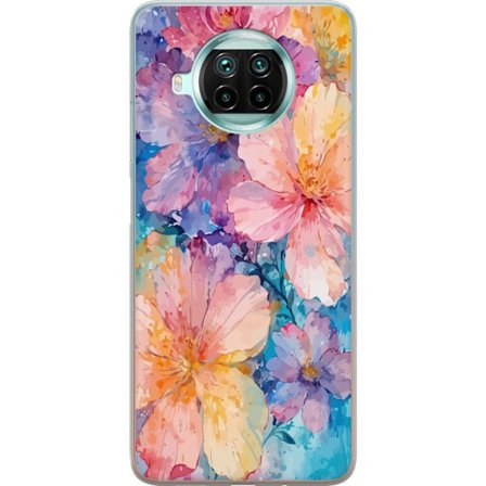 Kompatibelt Mobildeksel til Xiaomi Xiaomi Mi 10T Lite 5G Akvarellmaling med store blomster i rosa, blå og gule toner i en myk kunstnerisk stil.
