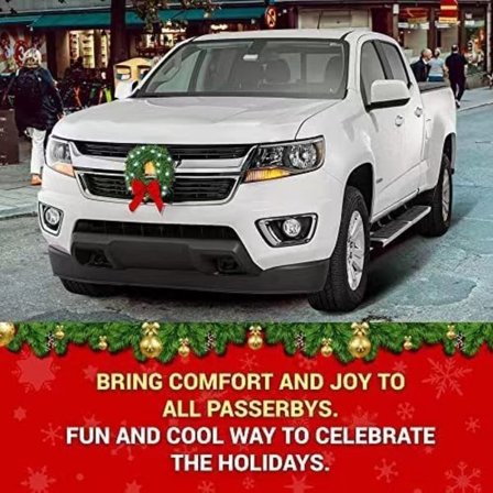 LED Juletræskrans til Bil - Skiftelig Kunstig Krans med Rød Sløjfe - Julepynt til Bil