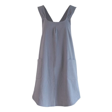 Bomulls- och linneförkläde med korsrygg och fickor