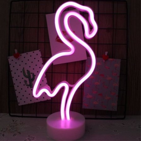 Flamingo Neon-skilt, Batteridrevet LED Natlampe, Flamingos