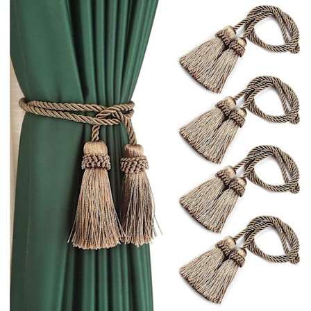 Dekorative gardinbånd med dusk (linfarget, 4)