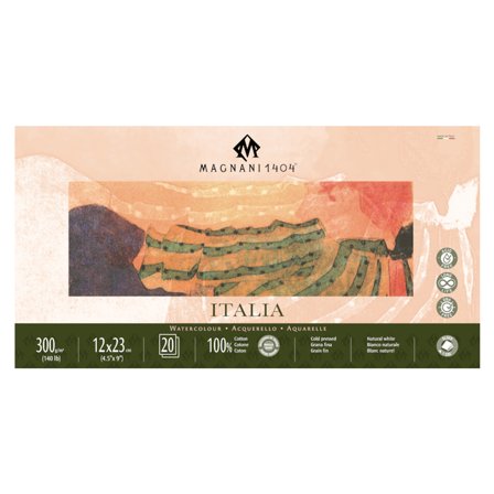 Watercolour Pad Italia 100% Cotton 300g Fine Grain 12x23cm 20 Sheets