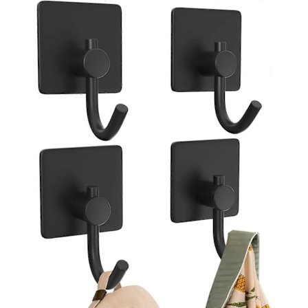 Keittiöpyyhekoukku ilman porausta, metallinen pyyhekoukku, taulukoukku, kylpyhuoneen pyyhekoukku, pesulappukoukku, musta itseliimautuva koukku, 4 kpl