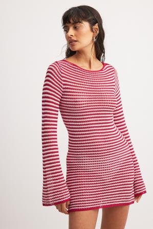 DISCODAYDREAM x NA-KD Robe courte en maille à rayures - Robes Pull - Rouge,Stripe - Small