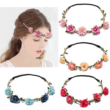 4 Daisy Flower Pannband Pannband Bröllop Hår Krans Crown Band Justerbart elastiskt band