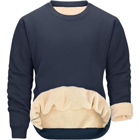 Vinter Fleece Sweatshirt Mænd Termisk Sweatshirt Uden Hætte Trøje Tyk Rund Hals Varmt Arbejde Casual Trøje marinblå L