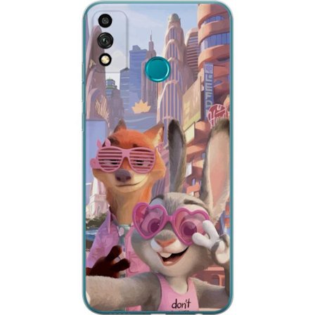 Kompatibel Mobilcover til Honor Honor 9X Lite Animalske figurer i solrig bymiljø med rosa solbriller og en positiv besked i en farverig feel-good sti