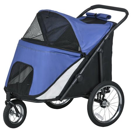 Hundevogn Hund Buggy Mesh Vindue Foldbar Kattevogn Sikkerhedssnor Store Gummihjul Op Til 30 Kg Oxford Blue