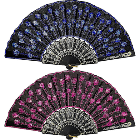 2 Stykker Pailletbroderet Blomsterblondekant Vifte Stof Plastik til Kvinder Håndværk (Lilla+Blå)