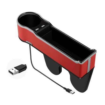 Sideindsats Multifunktionel Centerkonsollomme Organizer Opbevaring Dobbelt USB-opladning mellem forsæder