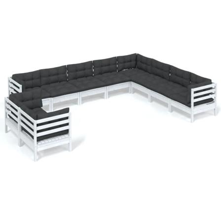 Vidaxl Loungegrupp Med Dynor 10 Delar Vit Massiv Furu Vit