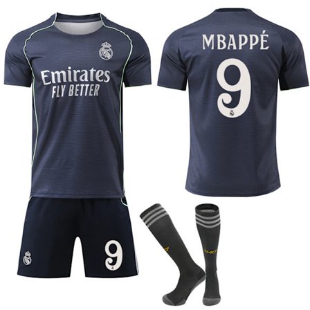 2025-2026 Real Madrid Nya Säsongen Bortaställ Barn Vuxen Fotbollströja Kit med Strumpor Nr 9 Mbappé Nr 9 Mbappe Nr.9 Mbappe No.9 Mbappe 16