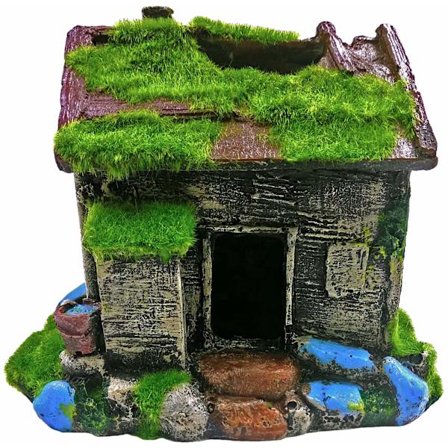 Akvariedekorationer Fisk Gömställe Hus Grott med Grön Livsliknande Mossa