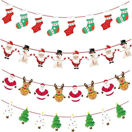 Christmas Hanging Garland, 4 Paper Banners for Window, Fireplace, Holiday, Office, Hotel, Decoration