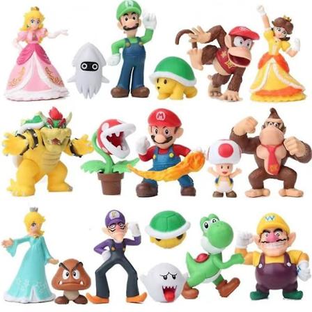 18 kpl Super Mario Bros Action Figures -lelusetti Mario-pelin keräilyhahmoja Mario, Luigi, Prinsessa, Toad, Bowser hahmo lelut lahja (FMY)