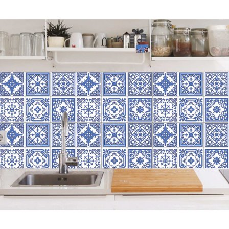 Mixed Blue Marrakech Pattern Tile Decals Self-Adhesive 24-Pack