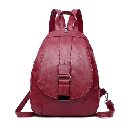 Retro rygsæk i PU-læder til kvinder College skoletaske Student Daily Trip skuldertaske vinrød