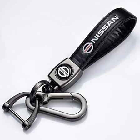 Lær nøkkelring med bilmerkelogo, fjærspenne og ring, kompatibel NISSAN