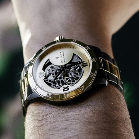 Dante II | Black & Gold-tone Skeleton Watch for Men - Skeleton watches