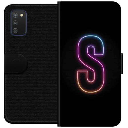 Kompatibelt Lommeboketui til Samsung Samsung Galaxy A03s Neonbokstav S i lysende rosa og blå toner mot mørk bakgrunn, stilig bokstavkunst med retrof
