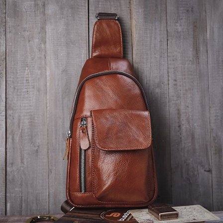 Herrväska Sommar Ny äkta läder Retro Chest Bag Herr First Layer Cowhide Messenger Bag Herrväska Kohud Chest Bag