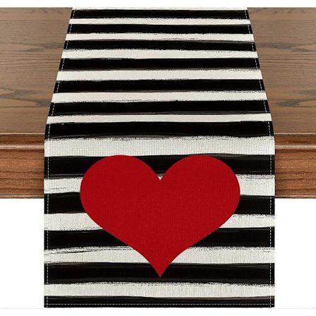 Akvarel-stribet Kærlighedshjerte Valentinsdag Bordløber, Sæsonbestemt Jubilæum Bryllup Højtid Køkken Spisebord Løber til Hjemmefestdekoration