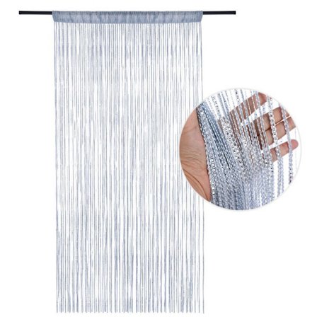 99*199 cm - Flugnät Dörrgardin Fönsterdekoration med tofsar skåpsnöre gardiner myggnät för dörröppning, inomhus silver_yu