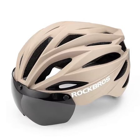 Rockbros cykelhjälm med visir, avtagbara UV-skyddande skyddsglasögon, Unisex - Brun