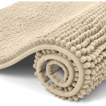 Halkfri Badrumsmatta i Chenille, Extra Mjuk Superabsorberande Fluffig Badrumsmatta för Badrum, Maskintvättbar Fotmatta, 40 x 60 cm, Beige