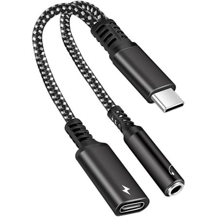 2 i 1 USB C till AUX Ljudjack Adapterkabel, USB Typ C till 3.5mm Hörlurs- och Laddaradapter, Kompatibel med Typ C Smarta Röststyrningsenheter