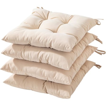 Tuolipehmusteet siteillä, 4 kappaleen sarja, beige, 40 x 40 cm