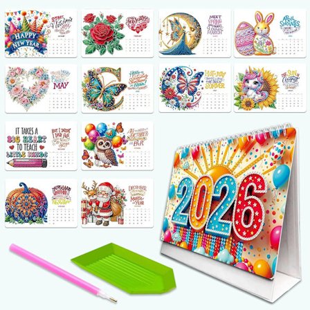 Diamond Painting Kits, Diamond Painting Kalender, Bordkalender 2026, Sæt Diamond Art til Voksne, 19.5 * 17cm