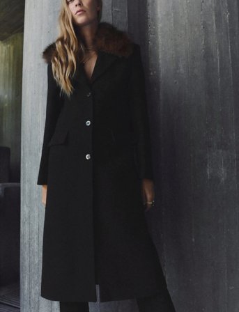 Mango Wool Coat With Fur Collar - Black - S