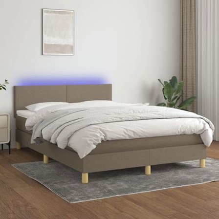 Maison Exclusive - Seng med lamelbund og LED-madras i taupe 140x190 cm Stof