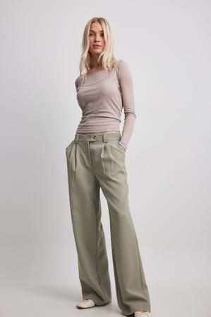 NA-KD Pantalon de tailleur à taille mi-haute avec poches - Pantalon cigarette - Vert - EU 36