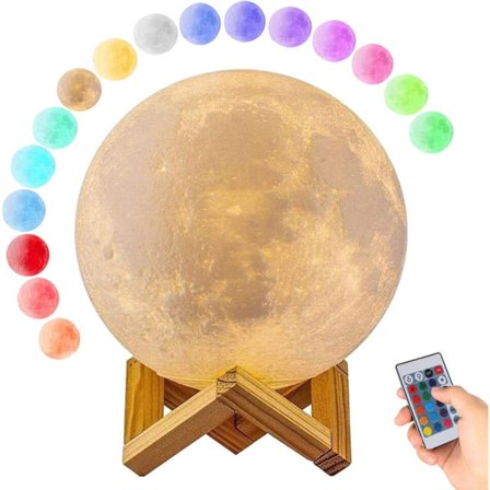 Månelampe, 15CM 3D-trykt fullmånelampe månenattlys w