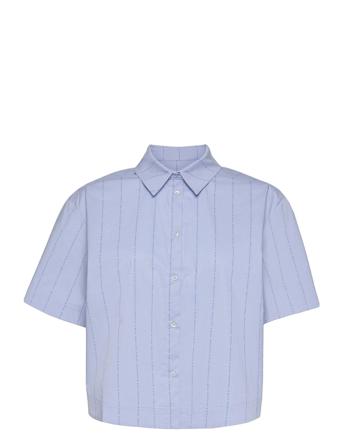 Logo Poplin Soby Kortermet Skjorte Blå Mads Nørgaard