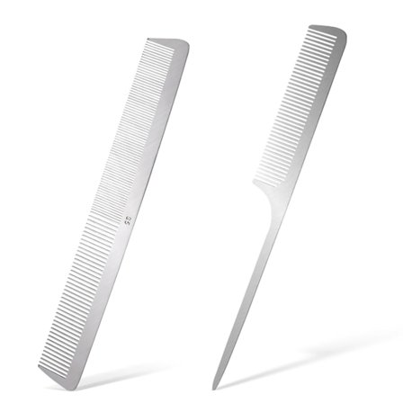 2 stk. Hårkamme i Rustfrit Stål Metal Rat Tail Kam med Metal Pick Flad Top Barber Kam Tæmme Pintail Kam Hår Styling Klipning