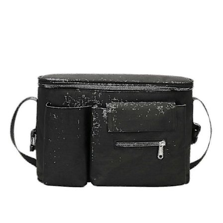 Barnvagnsorganisatör, Buggyorganisatör, Barnvagnsväska med mugghållare & axelrem (svart)