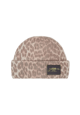 GANNI Graphic Wool Mix Printed Leopard Mössor Dam Beige ONESIZE