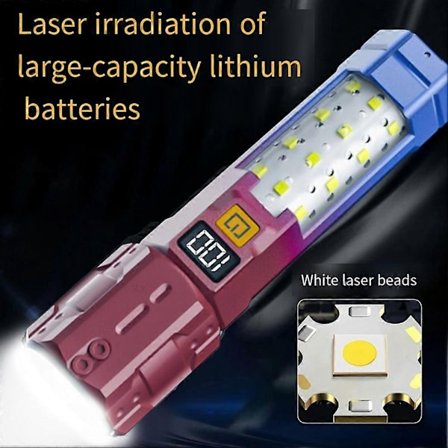 Zoom Lommelykt Bil Bærbar Arbeidslampe Multi-Funksjon Utendørs Lommelykt LED Varsellys Søkelys Re