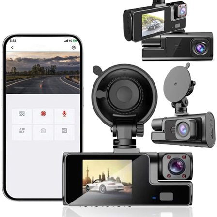 Dashcam med APP, Uppgradera Fram och Inuti WiFi Dashcam 1080P Full HD Mini Dashcam med Nattvision, Loopinspelning, G-Sensor, Rörelsedetektering,