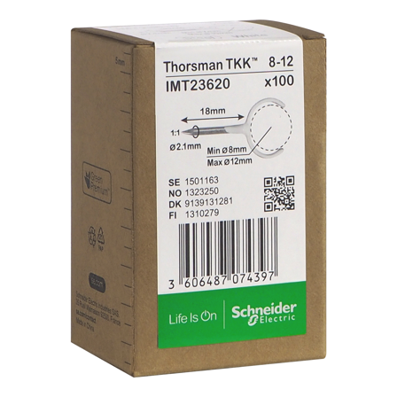 Schneider Electric IMT23620 Klemmer spiker, 100-pakning, rund kabel 8-12, 2,1x18 mm, Installasjonsmaterial